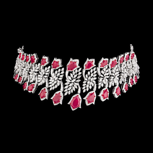 18K White Gold Diamond Necklace - 14.065ct VS-SI-FG with Colour Stones