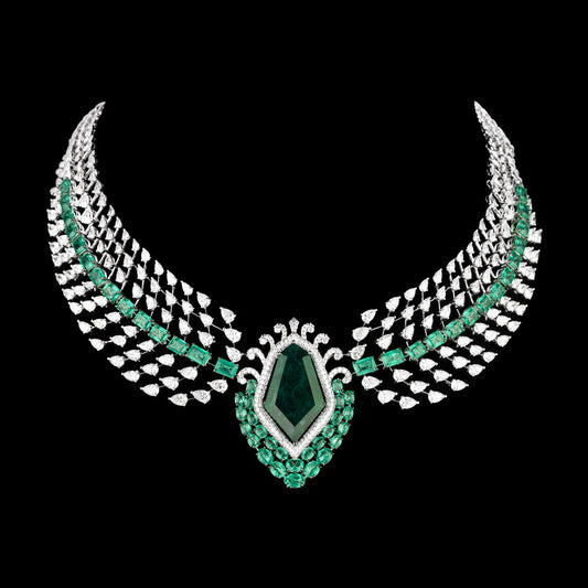 18K White Gold Diamond Necklace - 42.55ct VVS-VS-HI with Colour Stones