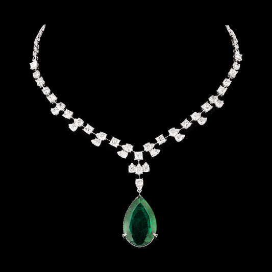 18K White Gold Diamond Necklace - 19.46ct VVS-VS-FGH with Colour Stones