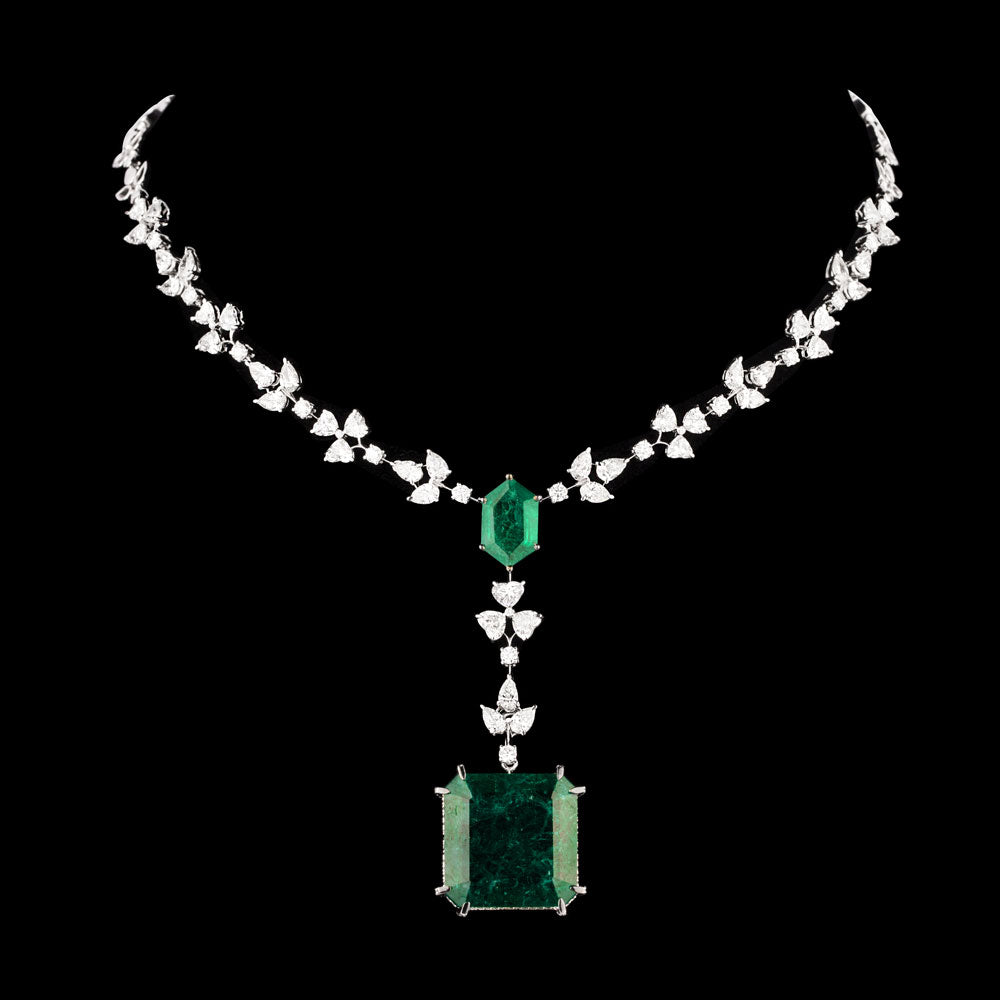 18K White Gold Diamond Necklace - 11.12ct VS-SI-GH with Colour Stones