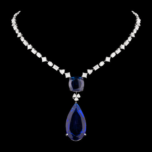 18K White Gold Diamond Necklace - 20.103ct VVS-VS-GH with Colour Stones