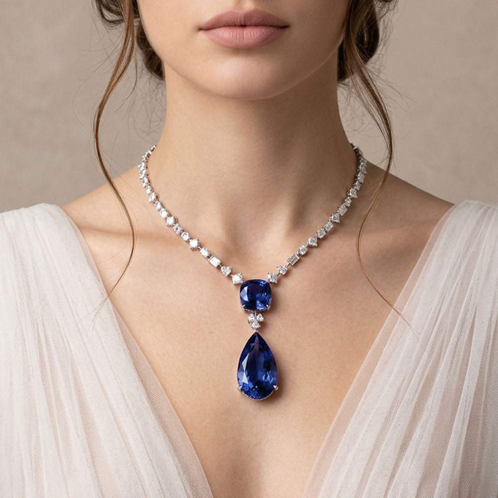18K White Gold Diamond Necklace - 20.103ct VVS-VS-GH with Colour Stones