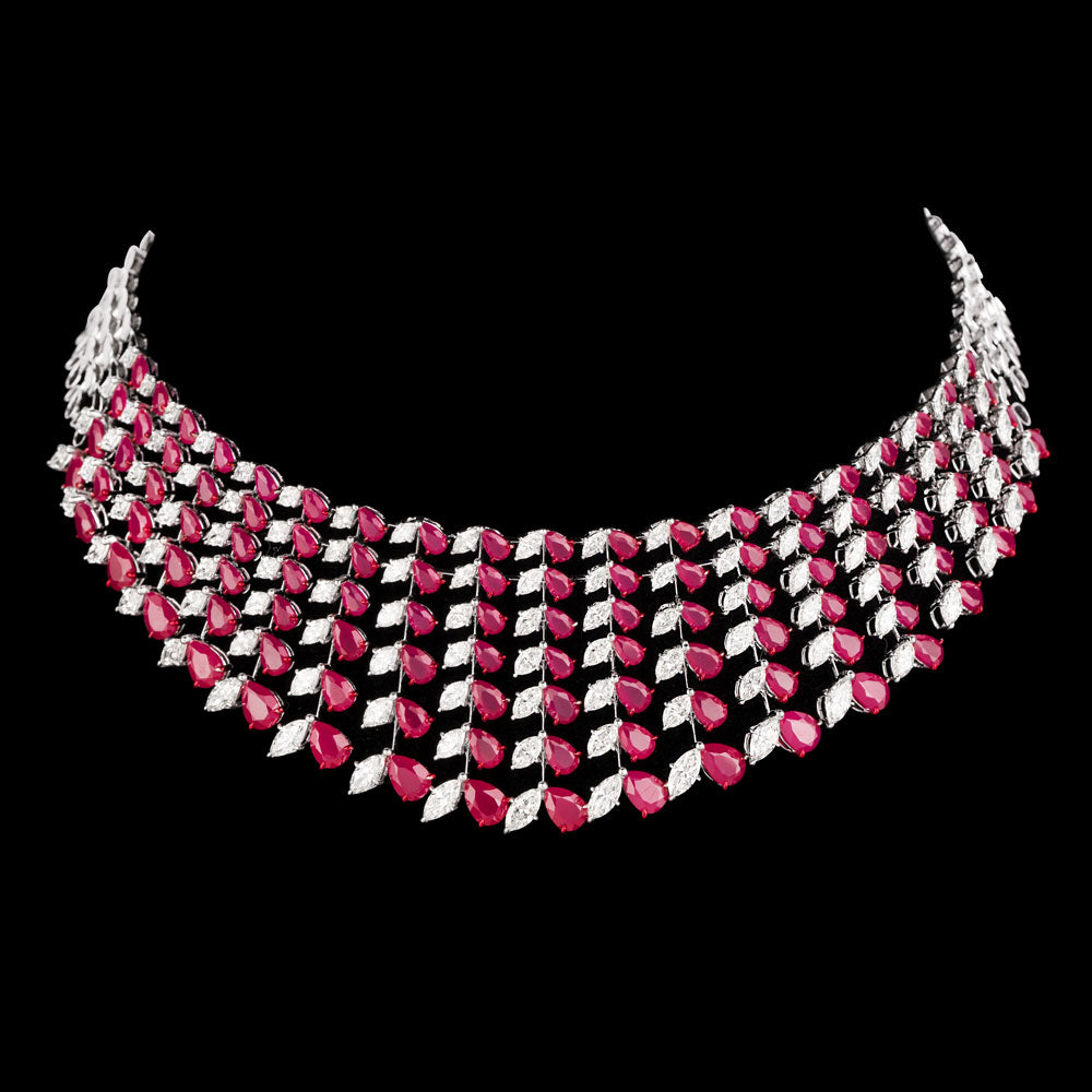 18K White Gold Diamond Necklace - 16.77ct VVS-VS-HI with Colour Stones