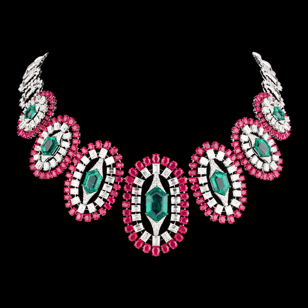 18K White Gold Diamond Necklace - 30.504ct VS-SI-H with Colour Stones