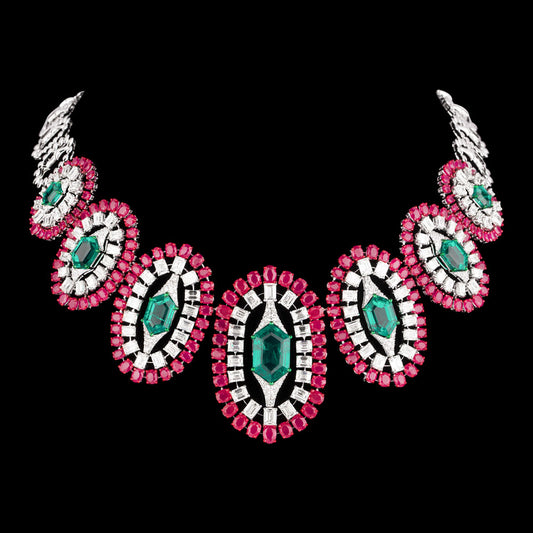 18K White Gold Diamond Necklace - 30.504ct VS-SI-H with Colour Stones