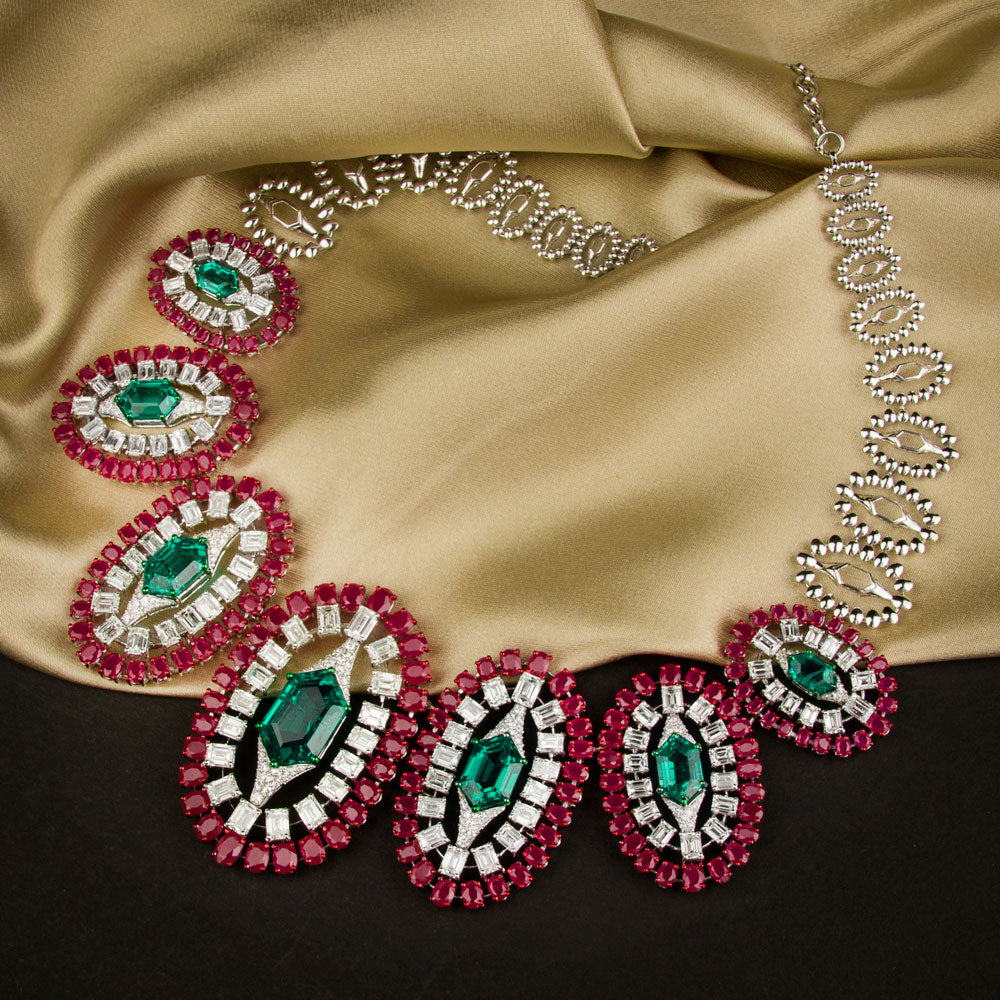 18K White Gold Diamond Necklace - 30.504ct VS-SI-H with Colour Stones