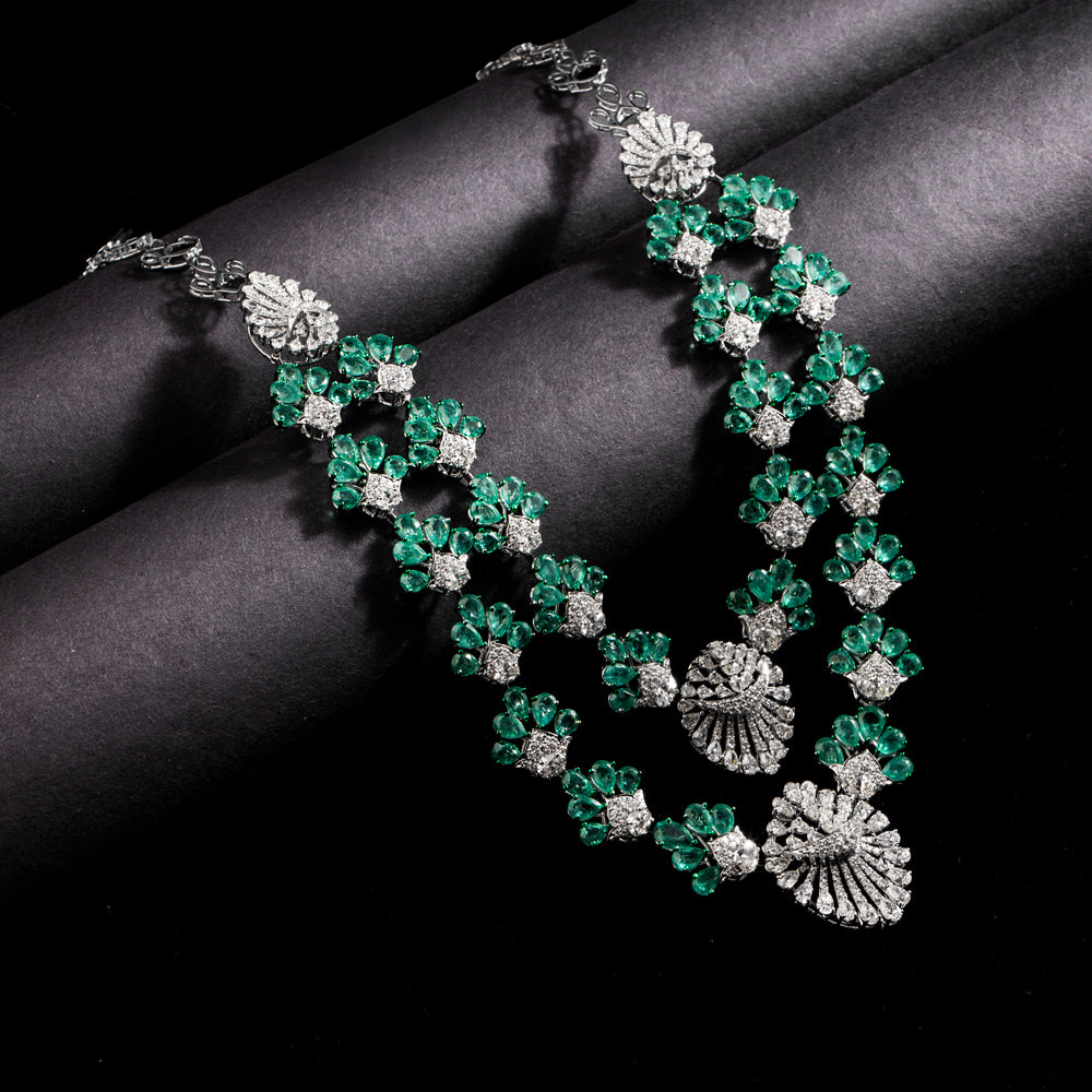 18K White Gold Diamond Necklace - 21.37ct VVS-VS-HI with Colour Stones