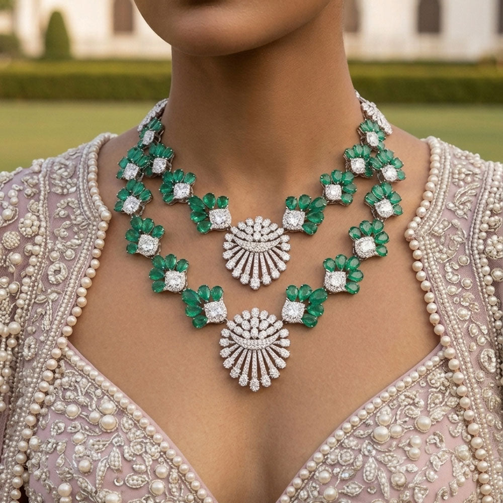 18K White Gold Diamond Necklace - 21.37ct VVS-VS-HI with Colour Stones