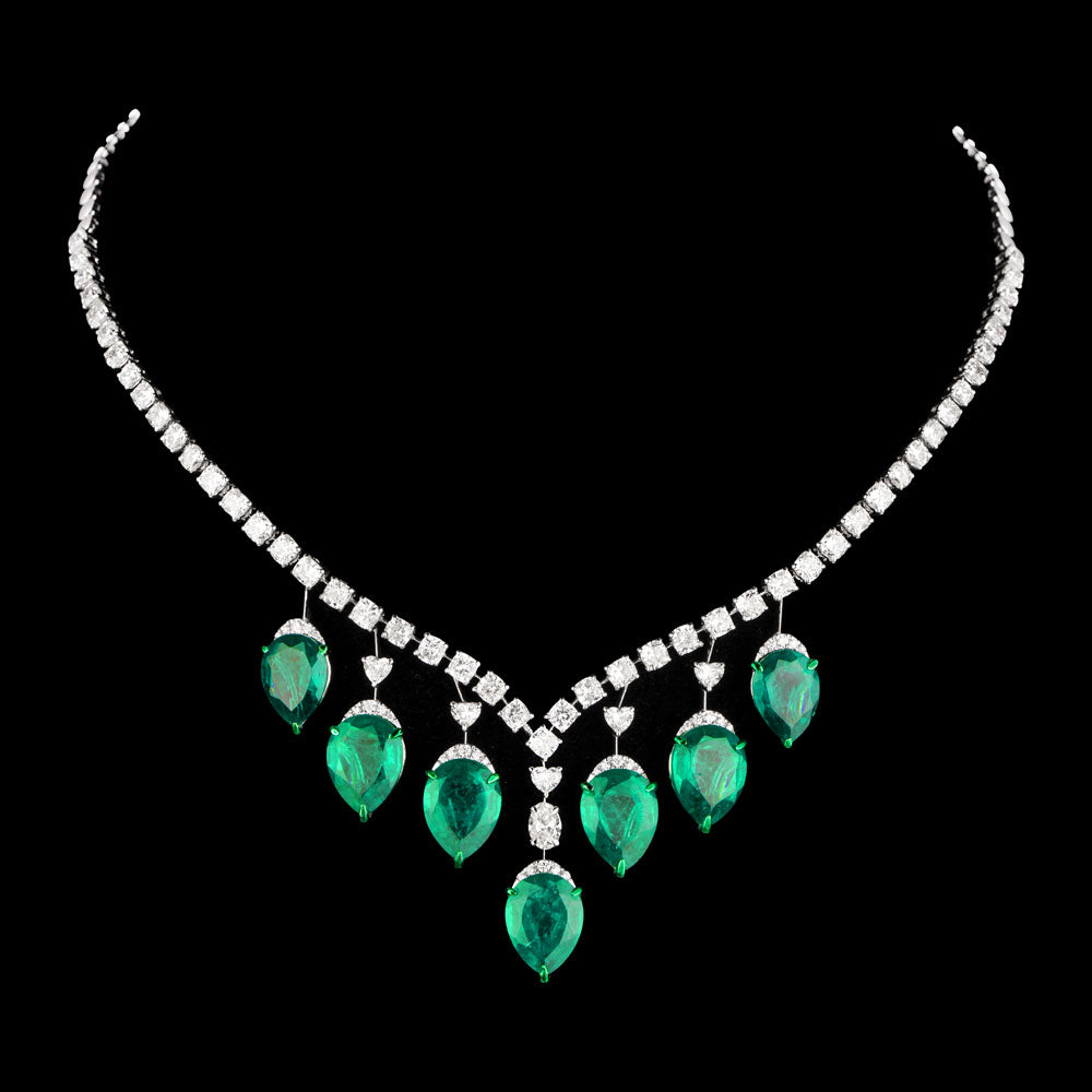 18K White Gold Diamond Necklace - 12.225ct VS-SI-FG with Colour Stones