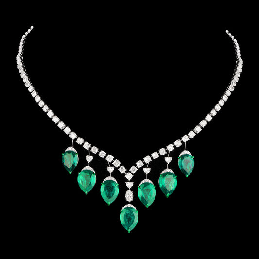 18K White Gold Diamond Necklace - 12.225ct VS-SI-FG with Colour Stones