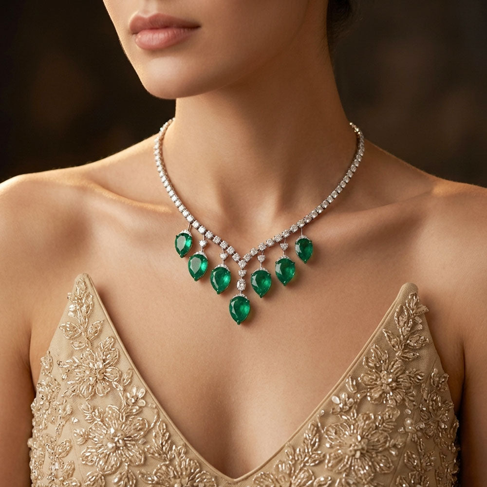 18K White Gold Diamond Necklace - 12.225ct VS-SI-FG with Colour Stones