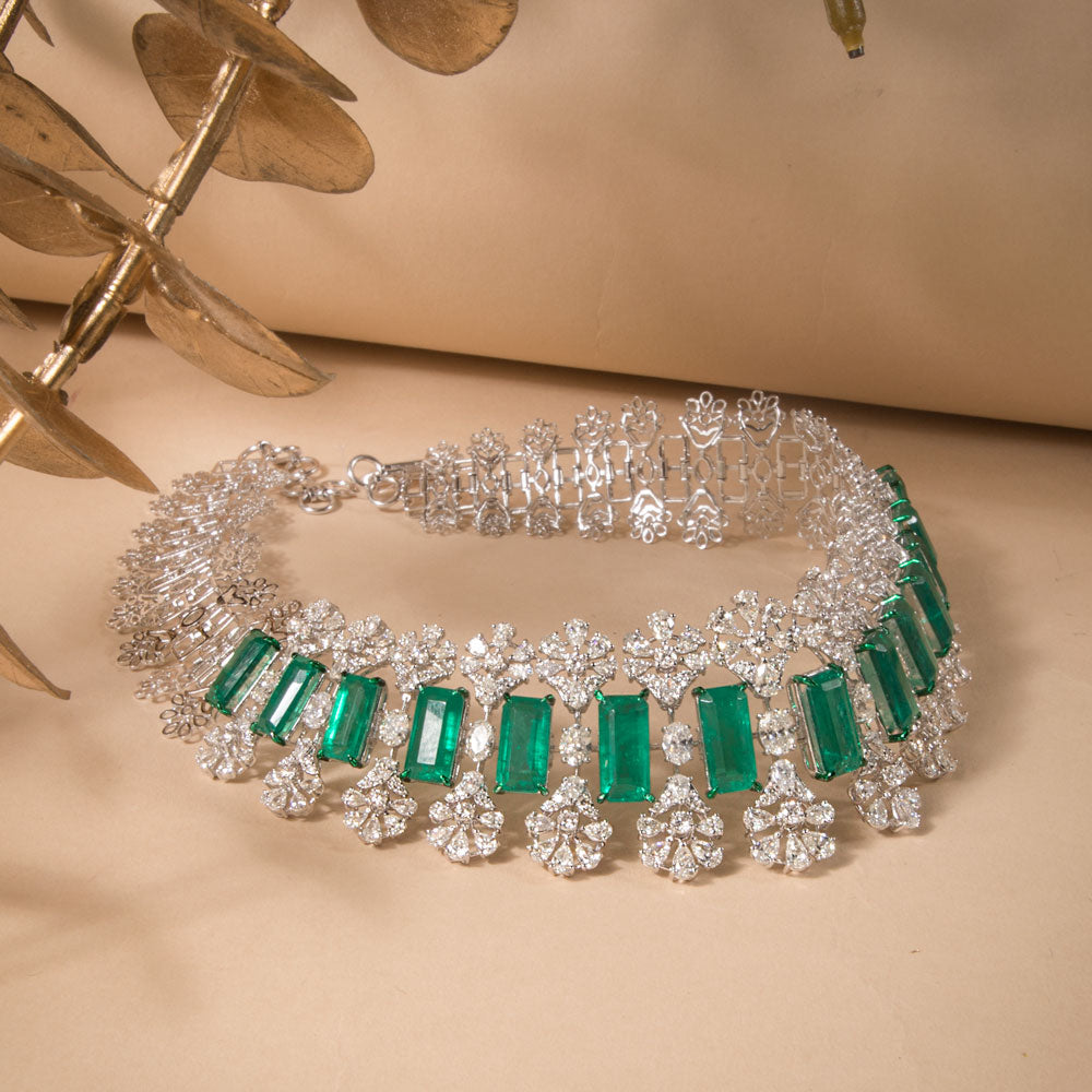 18K White Gold Diamond Necklace - 21.324ct VVS-VS-FG with Colour Stones