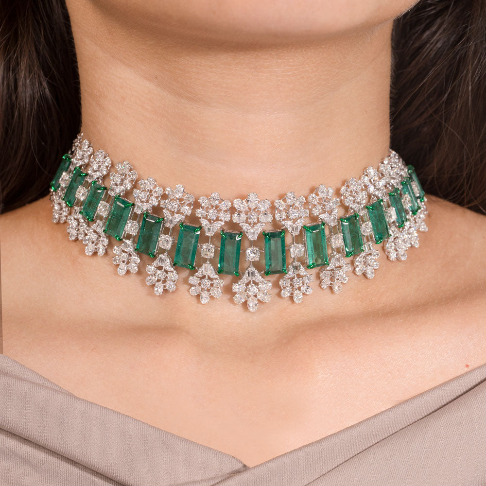 18K White Gold Diamond Necklace - 21.324ct VVS-VS-FG with Colour Stones
