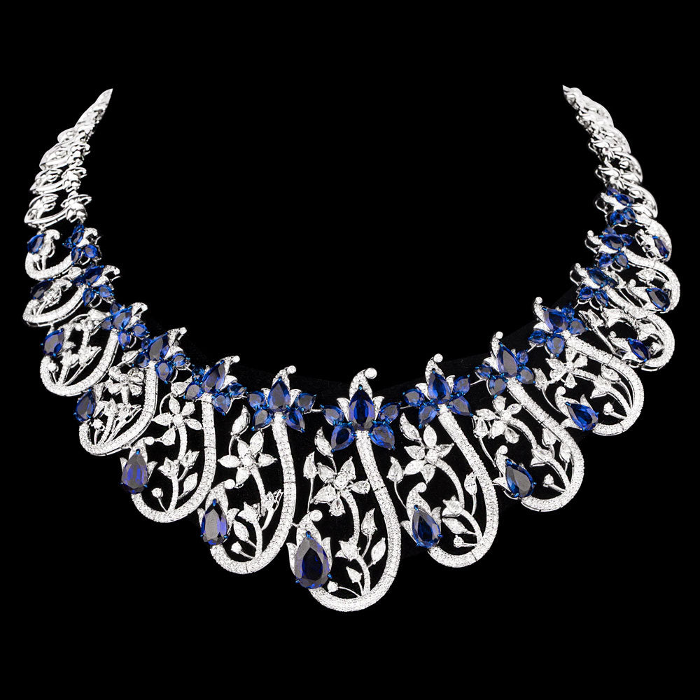 18K White Gold Diamond Necklace - 18.731ct VVS-VS-HI with Colour Stones