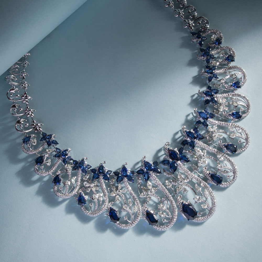 18K White Gold Diamond Necklace - 18.731ct VVS-VS-HI with Colour Stones