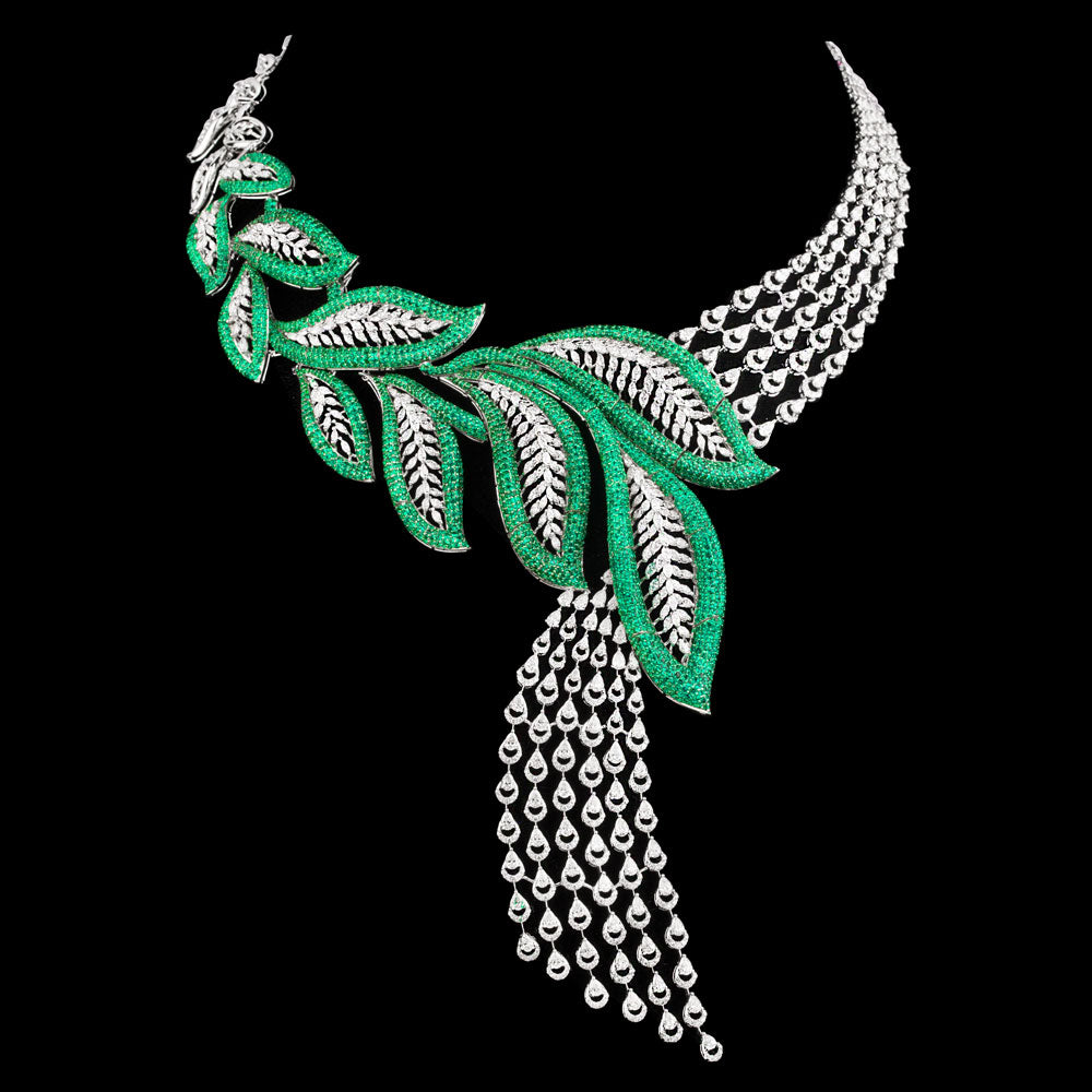 18K White Gold Diamond Necklace - 18.811ct VVS-VS-EF with Colour Stones