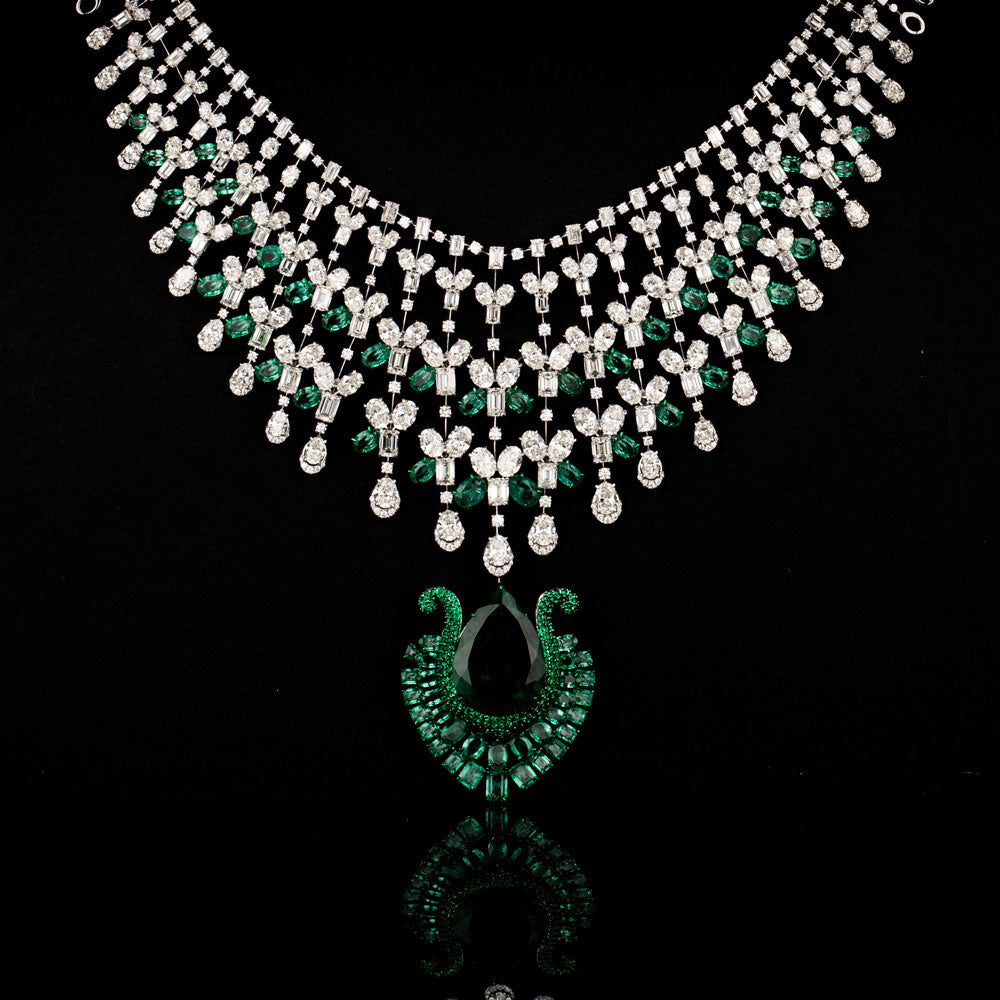 18K White Gold Diamond Necklace - 63.572ct VVS-VS-HI with Colour Stones
