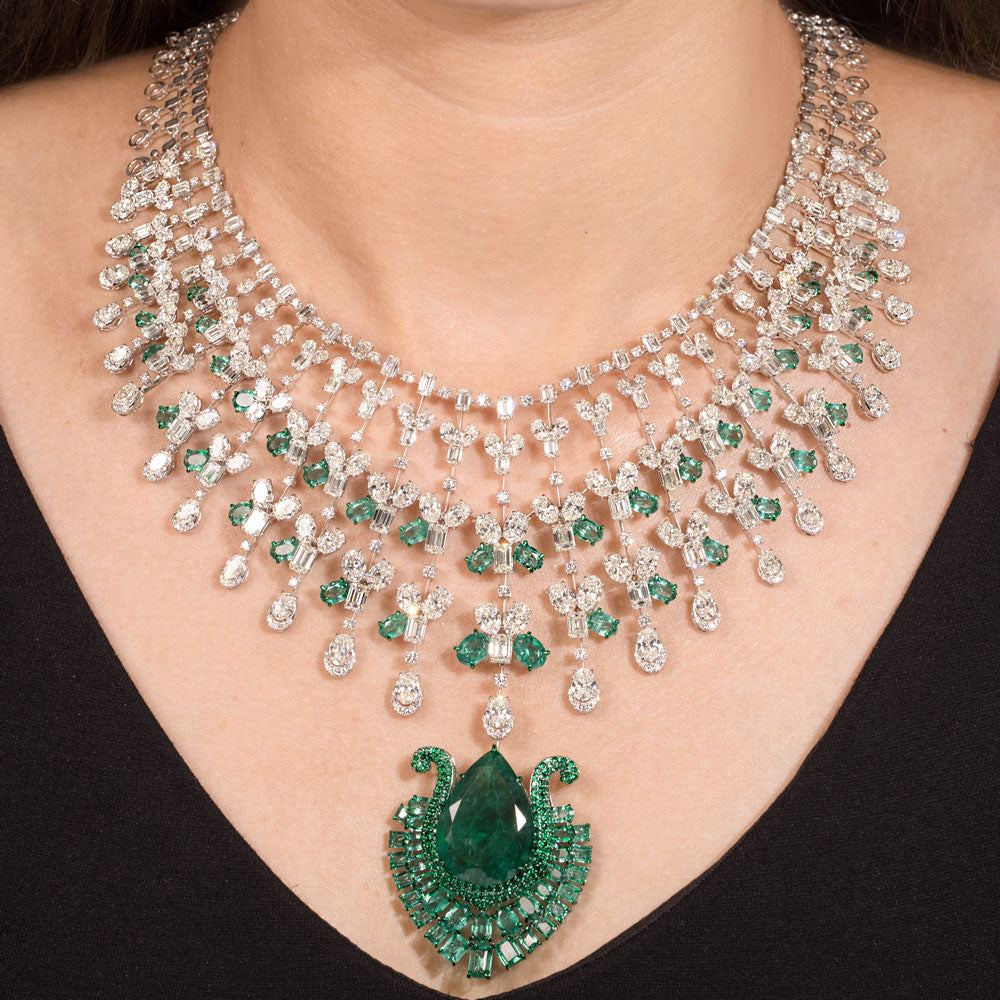 18K White Gold Diamond Necklace - 63.572ct VVS-VS-HI with Colour Stones