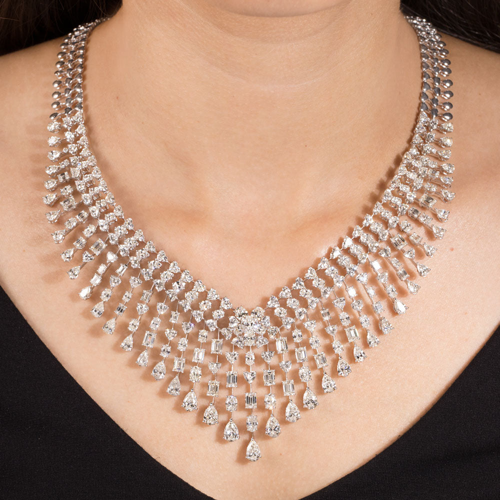 18K White Gold Diamond Necklace - 58.27ct VVS-VS-HI