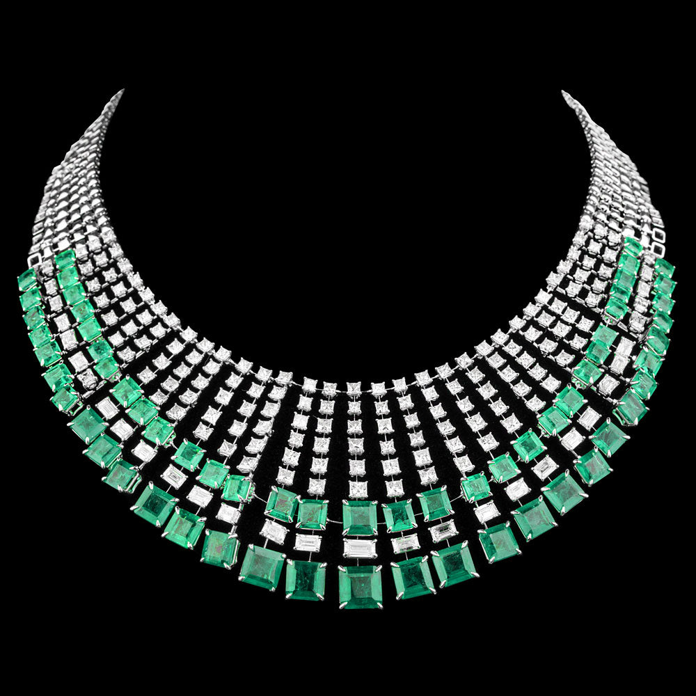 18K White Gold Diamond Necklace - 38.64ct N-A with Colour Stones