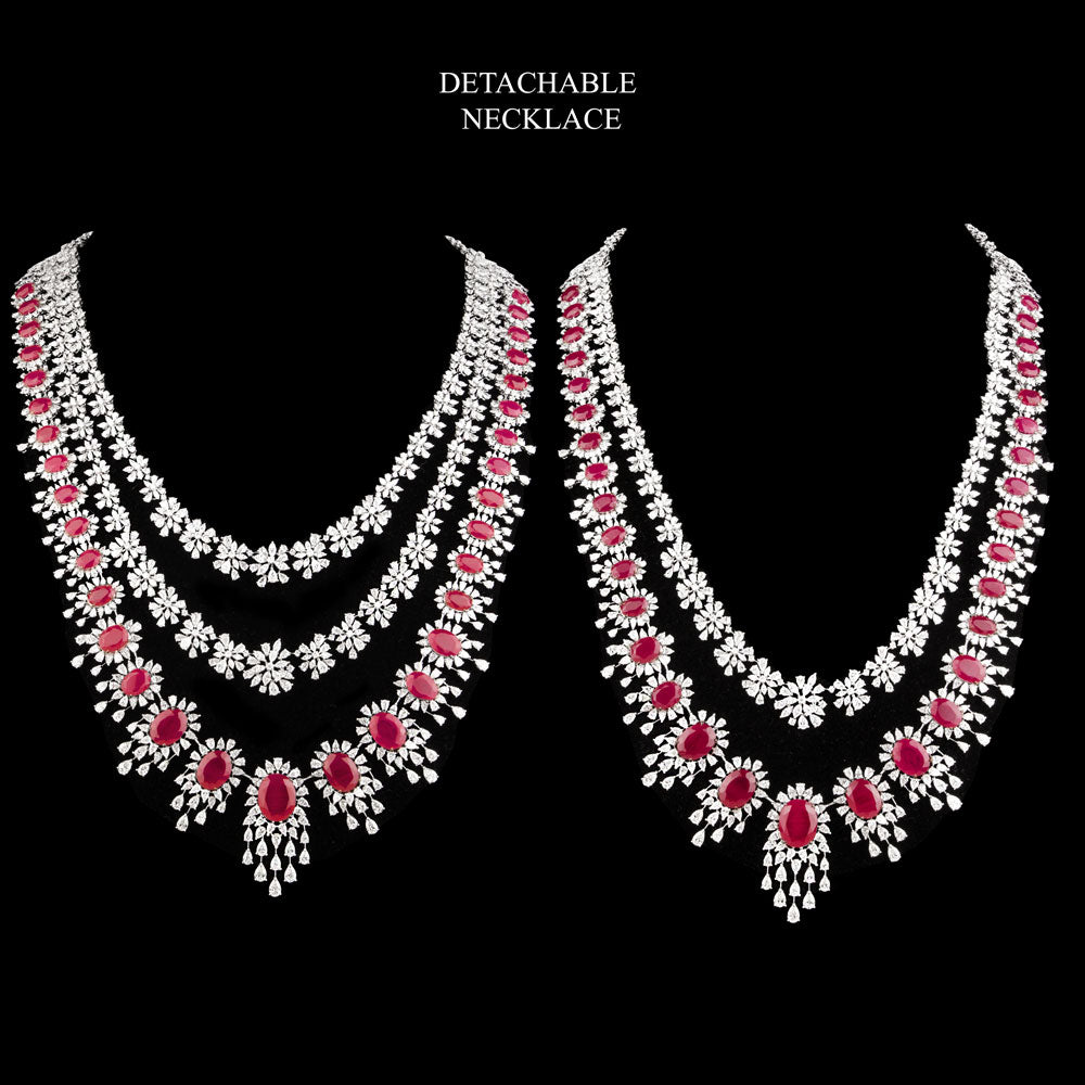 18K White Gold Diamond Necklace - 71.73ct VVS-EF with Colour Stones