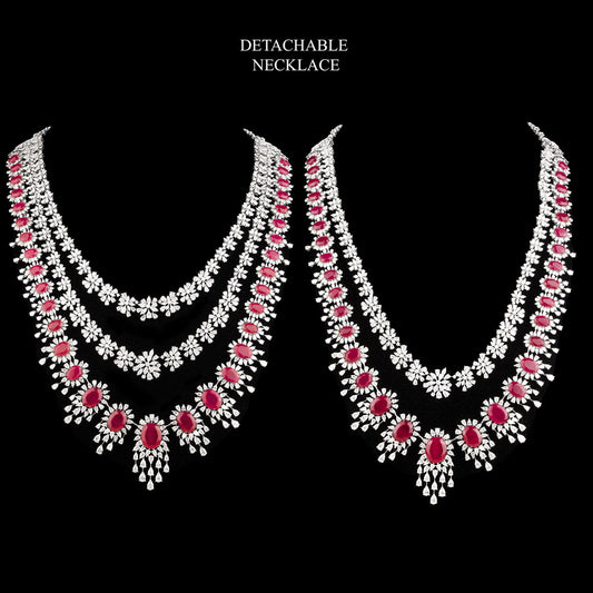18K White Gold Diamond Necklace - 71.73ct VVS-EF with Colour Stones