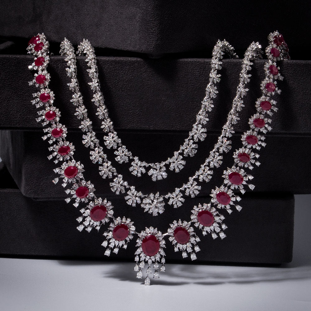 18K White Gold Diamond Necklace - 71.73ct VVS-EF with Colour Stones