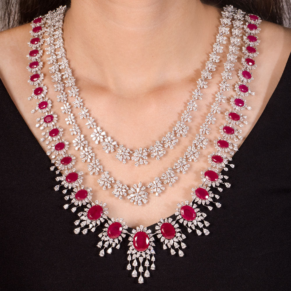 18K White Gold Diamond Necklace - 71.73ct VVS-EF with Colour Stones