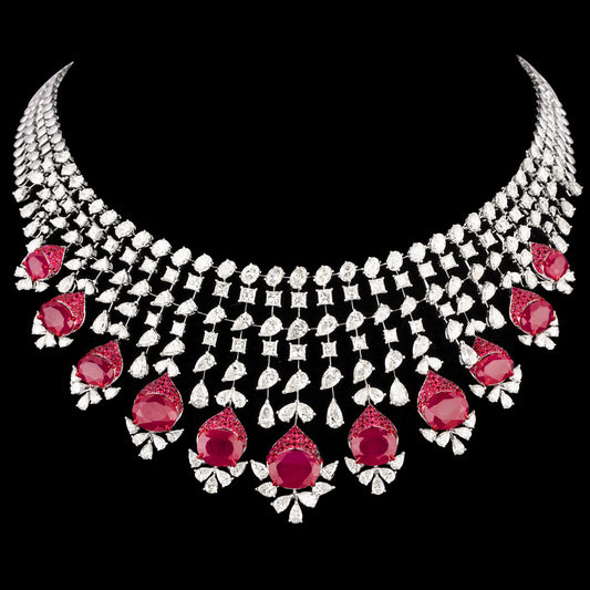 18K White Gold Diamond Necklace - 39.83ct N-A with Colour Stones