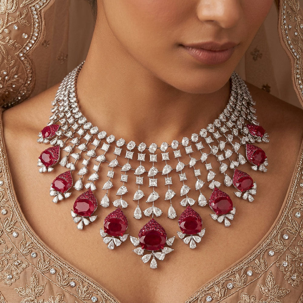 18K White Gold Diamond Necklace - 39.83ct N-A with Colour Stones