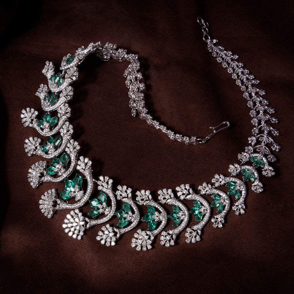 18K White Gold Diamond Necklace - 23.588ct VVS-VS-FG with Colour Stones