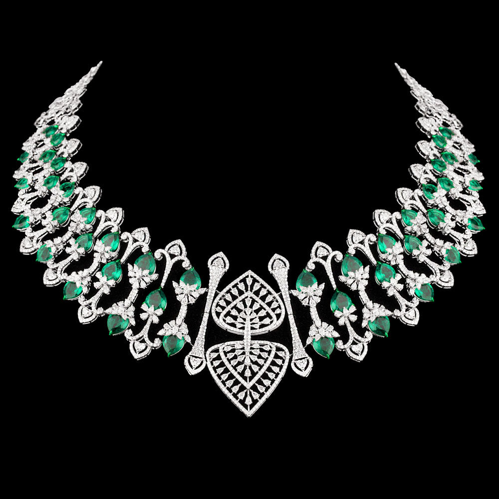 18K White Gold Diamond Necklace - 24.177ct VVS-VS-EF with Colour Stones