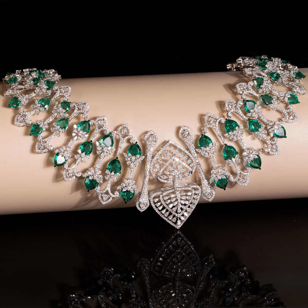 18K White Gold Diamond Necklace - 24.177ct VVS-VS-EF with Colour Stones