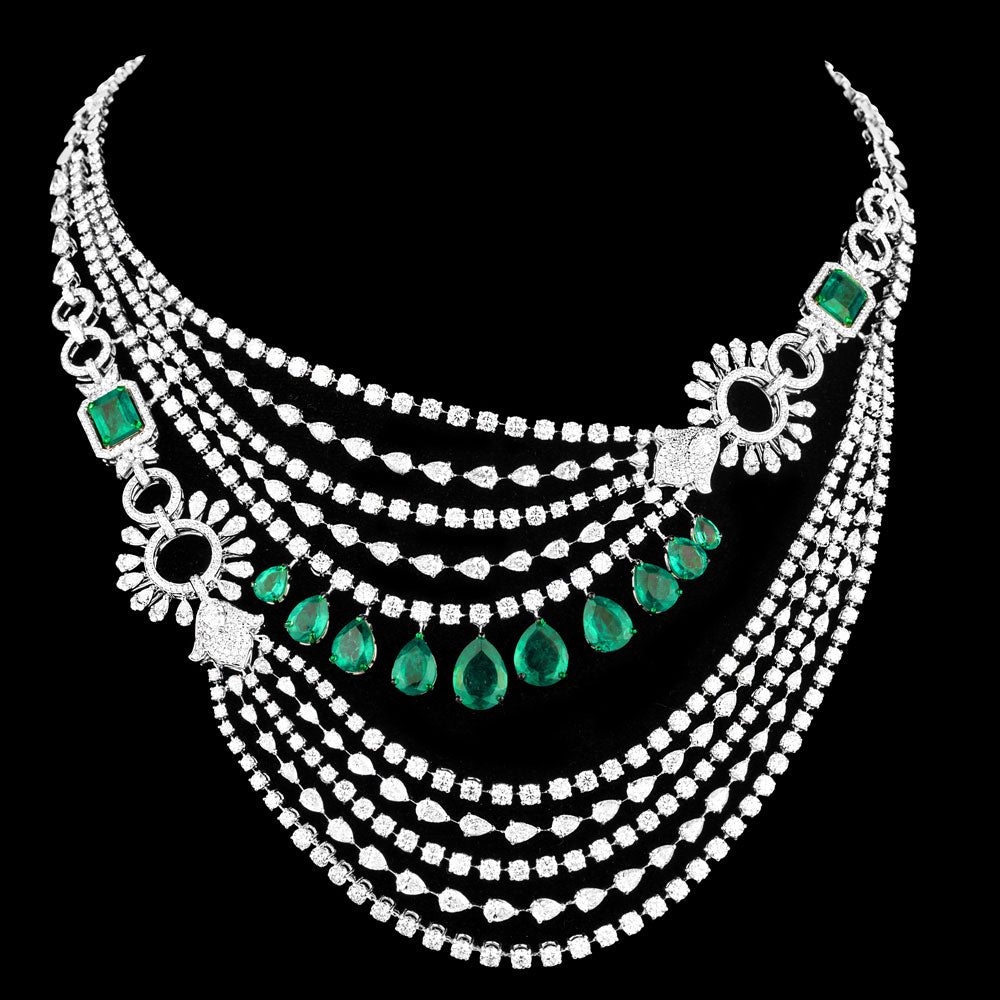 18K White Gold Diamond Necklace - 40.188ct VVS-VS-HI with Colour Stones