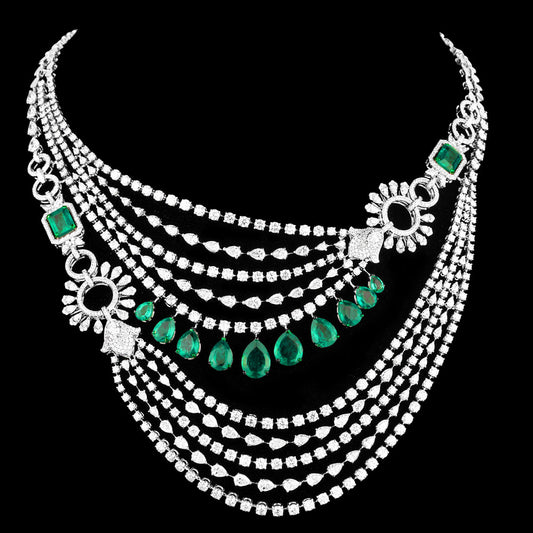 18K White Gold Diamond Necklace - 40.188ct VVS-VS-HI with Colour Stones