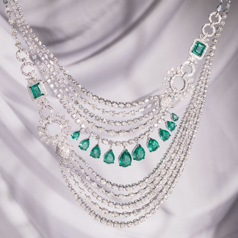 18K White Gold Diamond Necklace - 40.188ct VVS-VS-HI with Colour Stones