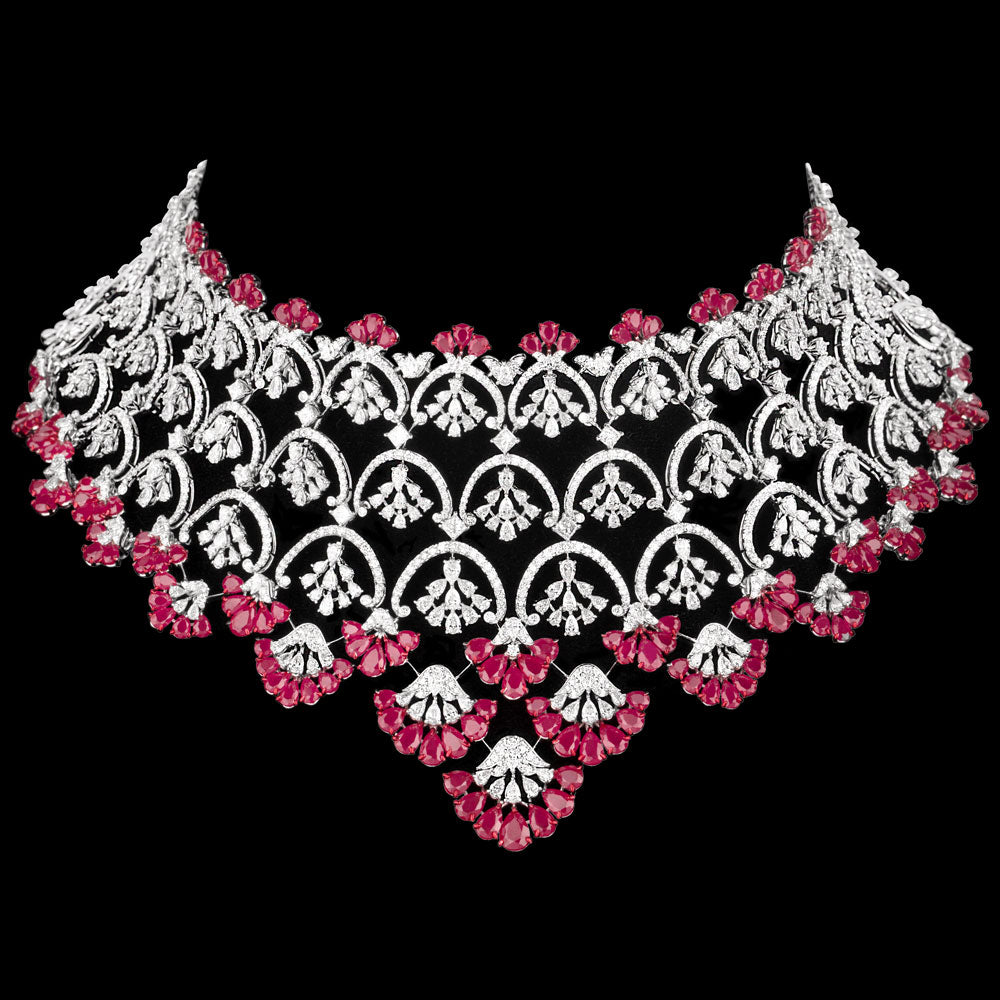 18K White Gold Diamond Necklace - 27.132ct VVS-VS-FG with Colour Stones