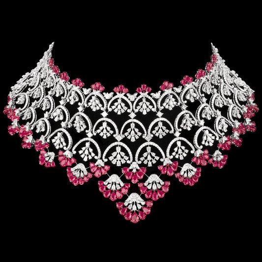 18K White Gold Diamond Necklace - 27.132ct VVS-VS-FG with Colour Stones