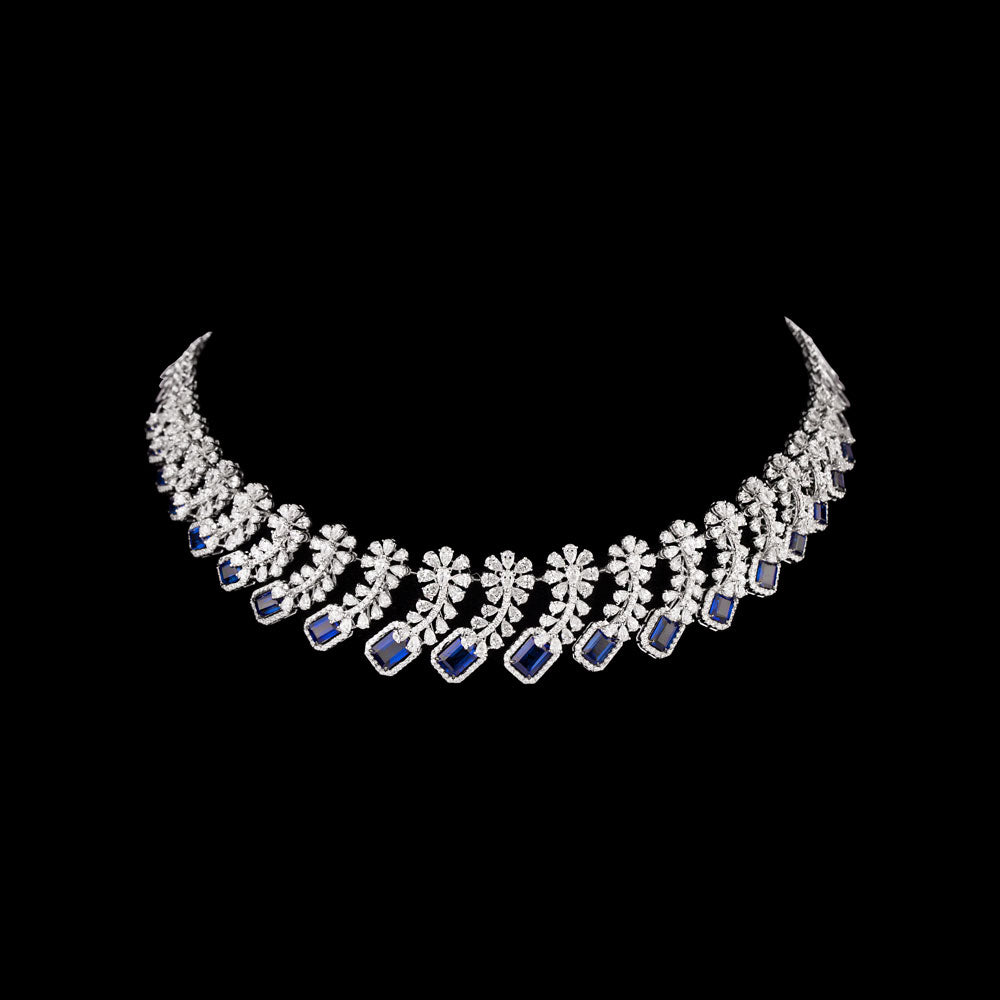 18K White Gold Diamond Necklace - 16.899ct VS-SI-EF with Colour Stones