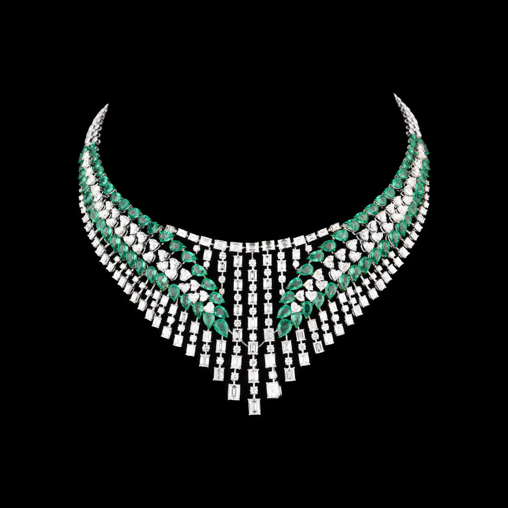 18K White Gold Diamond Necklace - 36.703ct VVS-VS-GH with Colour Stones