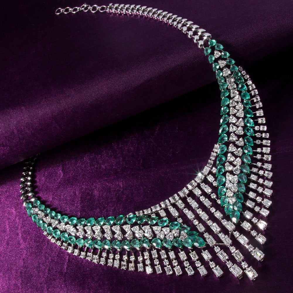 18K White Gold Diamond Necklace - 36.703ct VVS-VS-GH with Colour Stones