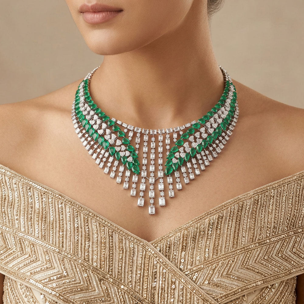 18K White Gold Diamond Necklace - 36.703ct VVS-VS-GH with Colour Stones