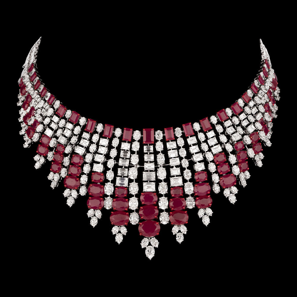 18K White Gold Diamond Necklace - 44.185ct VVS-VS-GH with Colour Stones