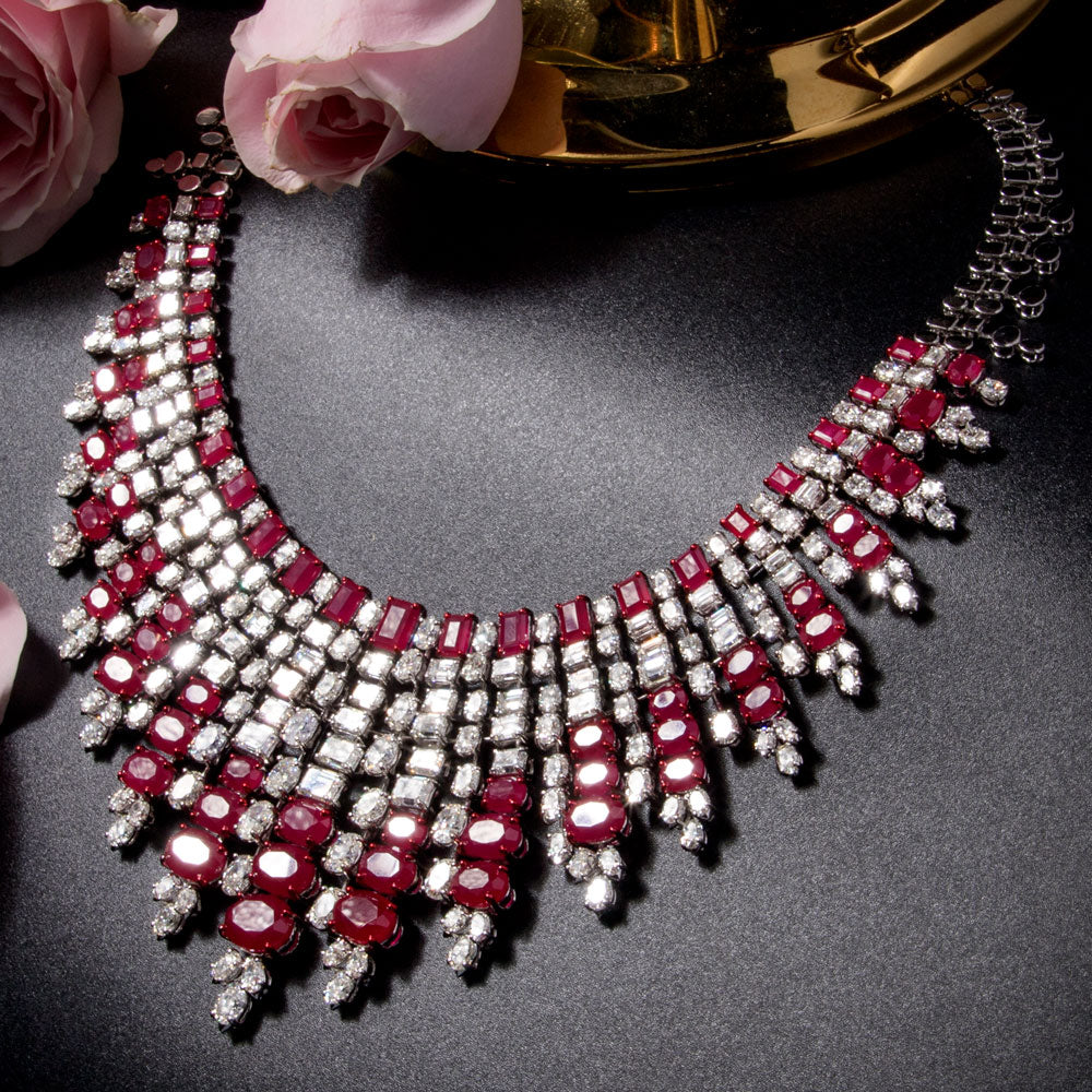 18K White Gold Diamond Necklace - 44.185ct VVS-VS-GH with Colour Stones