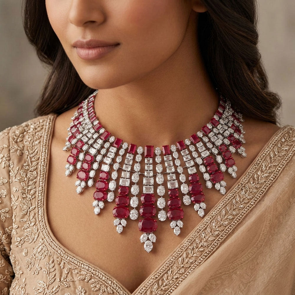 18K White Gold Diamond Necklace - 44.185ct VVS-VS-GH with Colour Stones