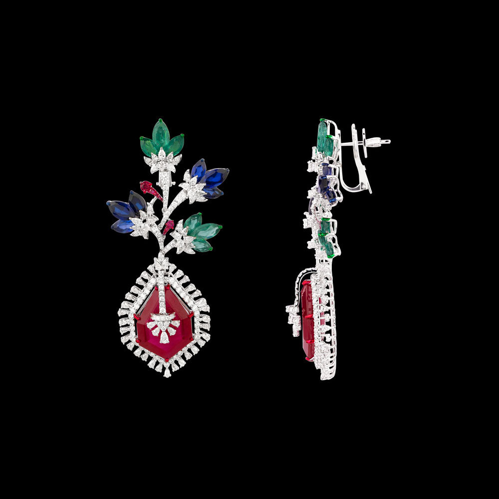 18K White Gold Diamond Jewellery - 9.066ct VVS-EF with Colour Stones