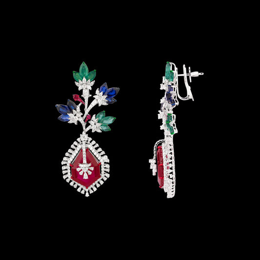 18K White Gold Diamond Jewellery - 9.066ct VVS-EF with Colour Stones