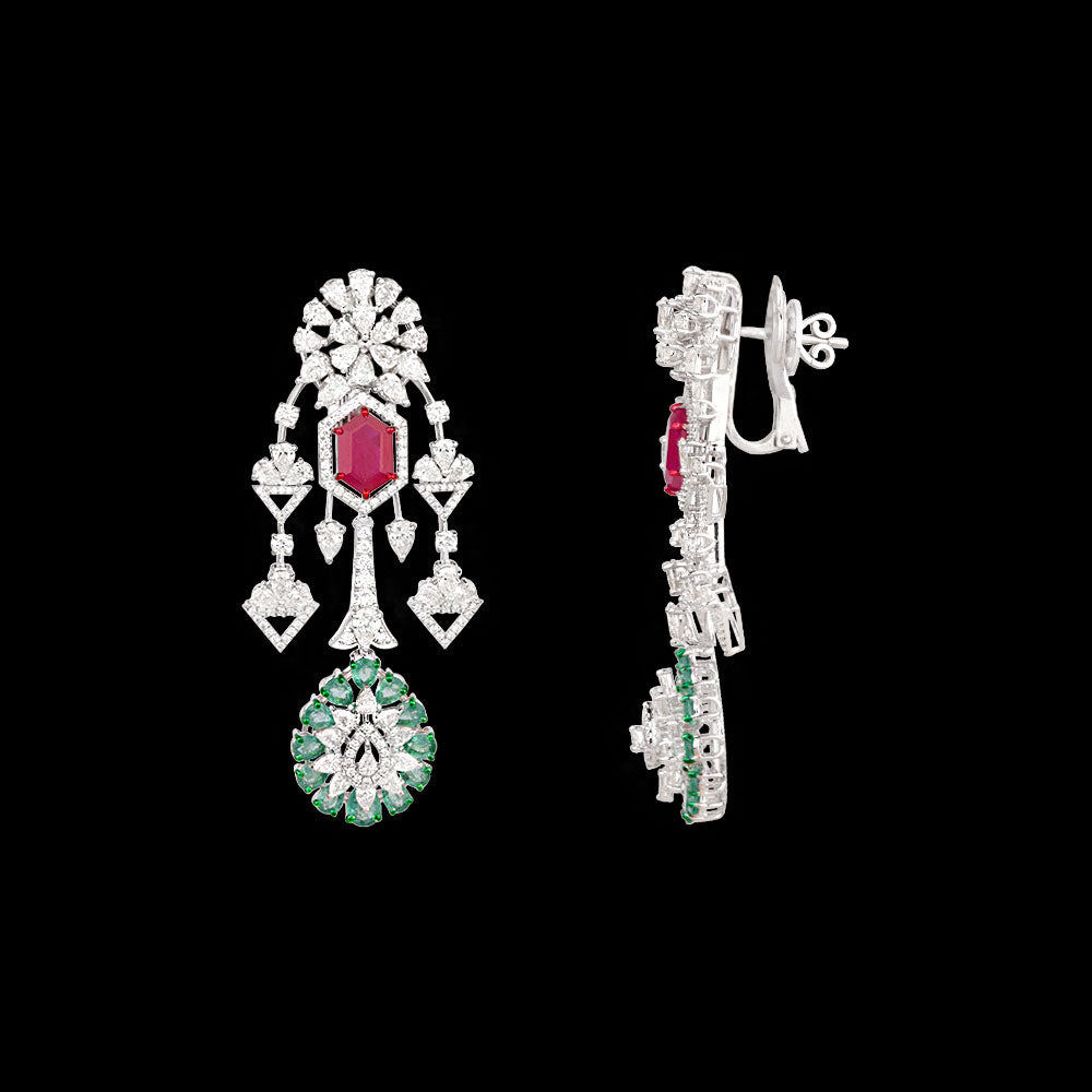 18K White Gold Diamond Jewellery - 9.158ct VVS-VS-HI with Colour Stones