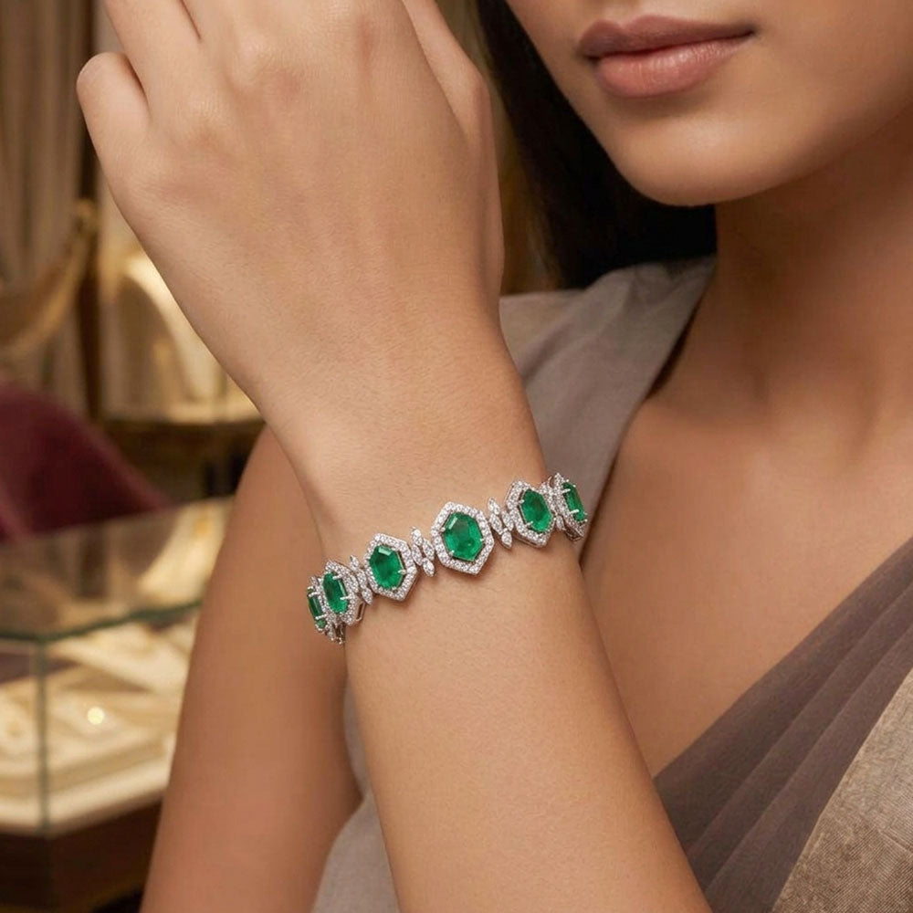 18K White Gold Diamond Bracelet - 6.005ct VVS-VS-FG with Colour Stones