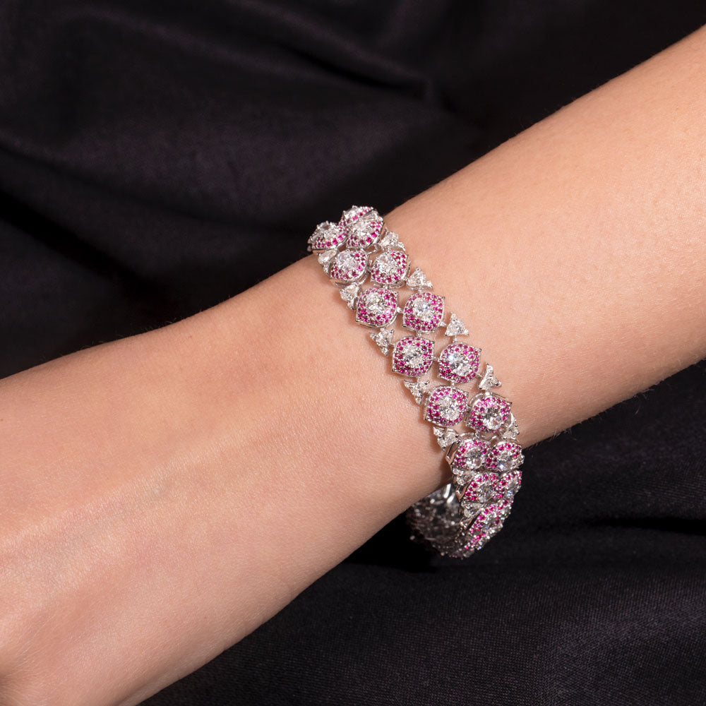 18K White Gold Diamond Bracelet - 10.111ct VS-SI-EF with Colour Stones